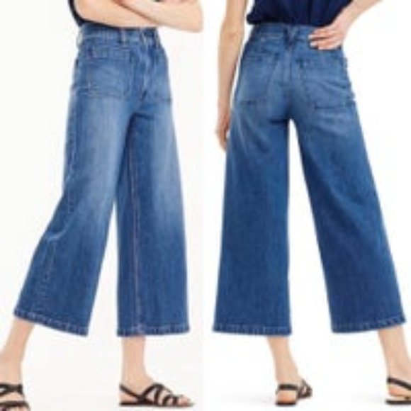 a.n.a Denim - A.n.a Wide Leg Crop Indigo Wave Wash High Rise Jeans